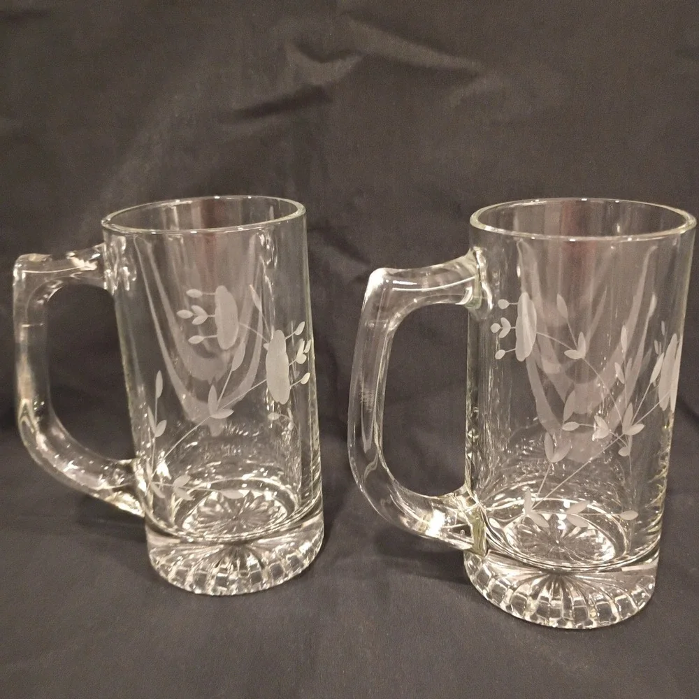 Vintage Princess House Crystal Heritage Set of 2 Beer Mugs 5.5 inches #412
